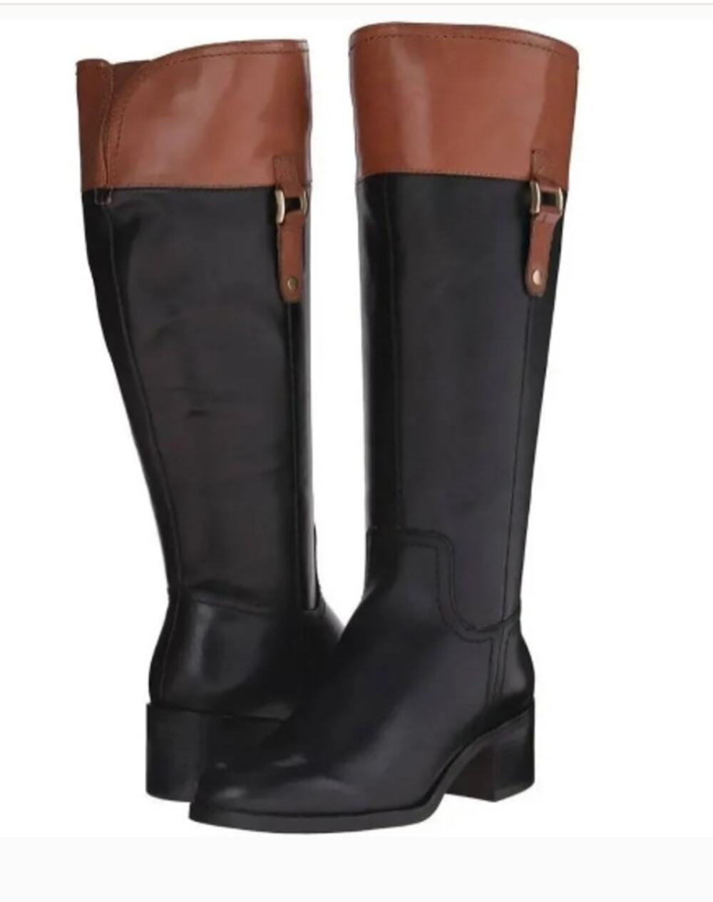 Franco Sarto Lizbeth Leather Two-Tone Riding Tall Zip Boots - Size 6